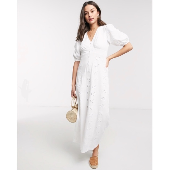 ASOS DESIGN Eyelet Tea Maxi Dress with Puff Sleeves - 8P - Picture 1 of 12